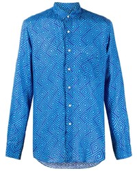 blaues bedrucktes Leinen Langarmhemd von PENINSULA SWIMWEA