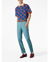 blaues bedrucktes Polohemd von Gucci