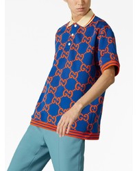blaues bedrucktes Polohemd von Gucci
