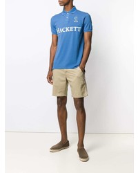 blaues bedrucktes Polohemd von Hackett