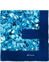 blaues bedrucktes Seide Einstecktuch von Kiton