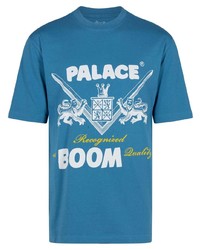 blaues bedrucktes Spitze T-Shirt mit einem Rundhalsausschnitt von Palace