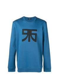 blaues bedrucktes Sweatshirt von Raf Simons
