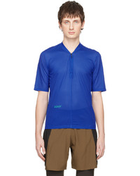 blaues bedrucktes T-Shirt mit einem Rundhalsausschnitt aus Netzstoff von Soar Running
