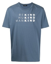 blaues bedrucktes T-Shirt mit einem Rundhalsausschnitt von 7 For All Mankind