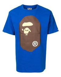 blaues bedrucktes T-Shirt mit einem Rundhalsausschnitt von A Bathing Ape