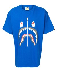 blaues bedrucktes T-Shirt mit einem Rundhalsausschnitt von A Bathing Ape