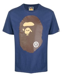blaues bedrucktes T-Shirt mit einem Rundhalsausschnitt von A Bathing Ape