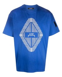 blaues bedrucktes T-Shirt mit einem Rundhalsausschnitt von A-Cold-Wall*