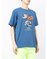 blaues bedrucktes T-Shirt mit einem Rundhalsausschnitt von AAPE BY A BATHING APE