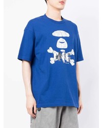 blaues bedrucktes T-Shirt mit einem Rundhalsausschnitt von AAPE BY A BATHING APE