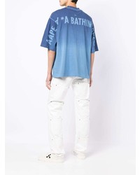 blaues bedrucktes T-Shirt mit einem Rundhalsausschnitt von AAPE BY A BATHING APE