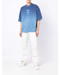 blaues bedrucktes T-Shirt mit einem Rundhalsausschnitt von AAPE BY A BATHING APE