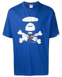 blaues bedrucktes T-Shirt mit einem Rundhalsausschnitt von AAPE BY A BATHING APE
