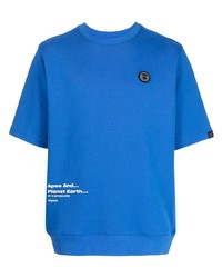 blaues bedrucktes T-Shirt mit einem Rundhalsausschnitt von AAPE BY A BATHING APE