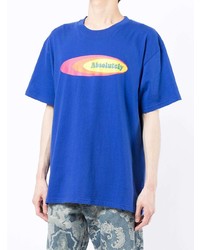 blaues bedrucktes T-Shirt mit einem Rundhalsausschnitt von AFB