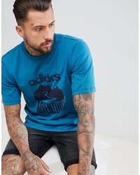 blaues bedrucktes T-Shirt mit einem Rundhalsausschnitt von adidas Originals