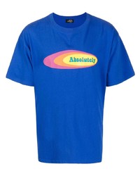 blaues bedrucktes T-Shirt mit einem Rundhalsausschnitt von AFB