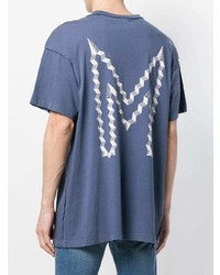 blaues bedrucktes T-Shirt mit einem Rundhalsausschnitt von Mirror By Paura