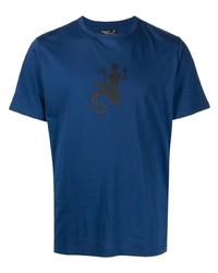 blaues bedrucktes T-Shirt mit einem Rundhalsausschnitt von agnès b.