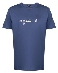 blaues bedrucktes T-Shirt mit einem Rundhalsausschnitt von agnès b.