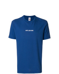 blaues bedrucktes T-Shirt mit einem Rundhalsausschnitt von Aimé Leon Dore