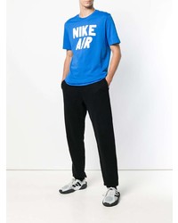 blaues bedrucktes T-Shirt mit einem Rundhalsausschnitt von Nike