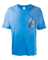 blaues bedrucktes T-Shirt mit einem Rundhalsausschnitt von Alchemist