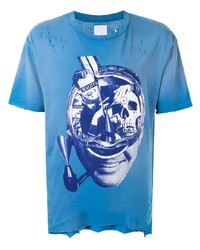 blaues bedrucktes T-Shirt mit einem Rundhalsausschnitt von Alchemist