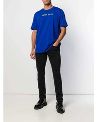 blaues bedrucktes T-Shirt mit einem Rundhalsausschnitt von Diesel