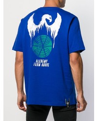 blaues bedrucktes T-Shirt mit einem Rundhalsausschnitt von Diesel