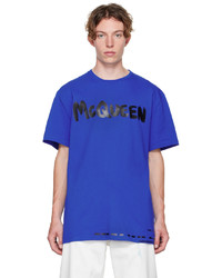 blaues bedrucktes T-Shirt mit einem Rundhalsausschnitt von Alexander McQueen