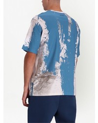 blaues bedrucktes T-Shirt mit einem Rundhalsausschnitt von Emporio Armani