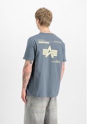 blaues bedrucktes T-Shirt mit einem Rundhalsausschnitt von Alpha Industries