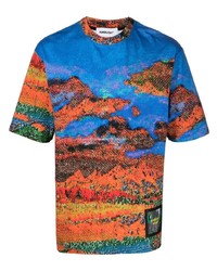 blaues bedrucktes T-Shirt mit einem Rundhalsausschnitt von Ambush