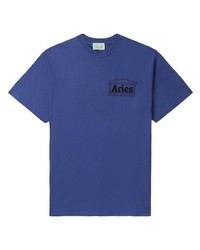 blaues bedrucktes T-Shirt mit einem Rundhalsausschnitt von Aries