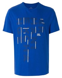 blaues bedrucktes T-Shirt mit einem Rundhalsausschnitt von Armani Exchange