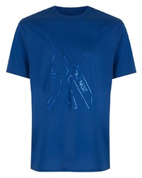 blaues bedrucktes T-Shirt mit einem Rundhalsausschnitt von Armani Exchange