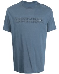 blaues bedrucktes T-Shirt mit einem Rundhalsausschnitt von Armani Exchange