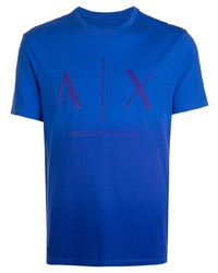 blaues bedrucktes T-Shirt mit einem Rundhalsausschnitt von Armani Exchange