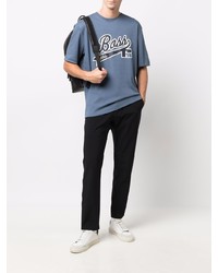 blaues bedrucktes T-Shirt mit einem Rundhalsausschnitt von BOSS