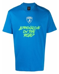 blaues bedrucktes T-Shirt mit einem Rundhalsausschnitt von Automobili Lamborghini