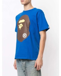 blaues bedrucktes T-Shirt mit einem Rundhalsausschnitt von A Bathing Ape