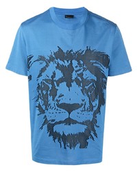 blaues bedrucktes T-Shirt mit einem Rundhalsausschnitt von Billionaire