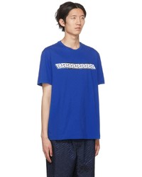 blaues bedrucktes T-Shirt mit einem Rundhalsausschnitt von Versace