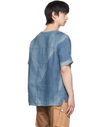 blaues bedrucktes T-Shirt mit einem Rundhalsausschnitt von Jiyong Kim