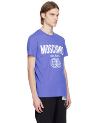 blaues bedrucktes T-Shirt mit einem Rundhalsausschnitt von Moschino