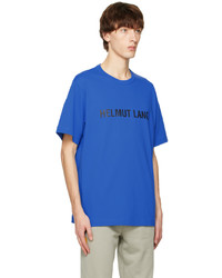 blaues bedrucktes T-Shirt mit einem Rundhalsausschnitt von Helmut Lang