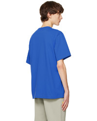 blaues bedrucktes T-Shirt mit einem Rundhalsausschnitt von Helmut Lang
