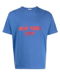 blaues bedrucktes T-Shirt mit einem Rundhalsausschnitt von Bode